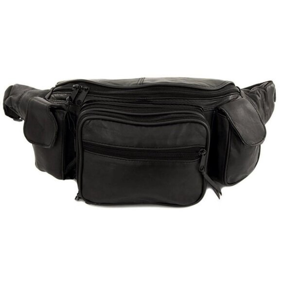 Roma Leather Unisex Waist Fanny Pack with Dual Pockets- Large 3089BK - Picture 2 of 5